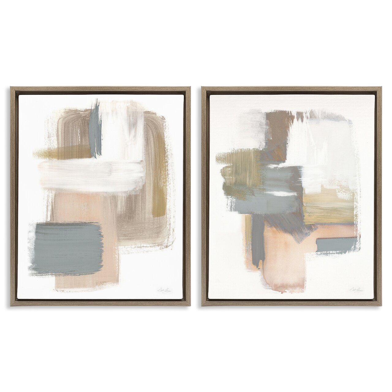 Stupell Industries Abstract Beige Brush Stroked Neutrals 2 pc Framed Floater Canvas Wall Art Set Design by Stella Chang